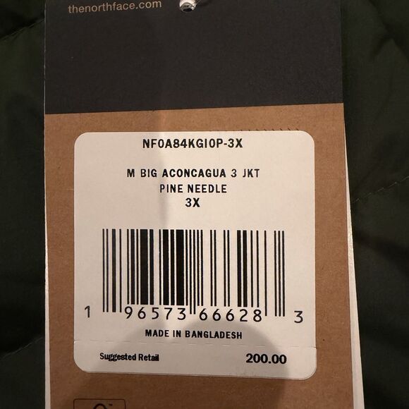 NEW NORTH FACE Big Aconcagua 3 Puffer Jacket 600 Fill Men 3X Green Outerwear - Picture 7 of 12